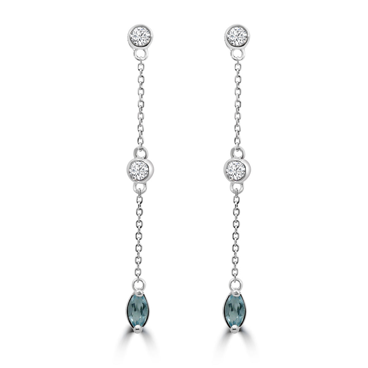 0.25 CTW Bezel Set Diamond and Blue Topaz Station Earring