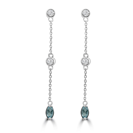 0.25 CTW Bezel Set Diamond and Blue Topaz Station Earring