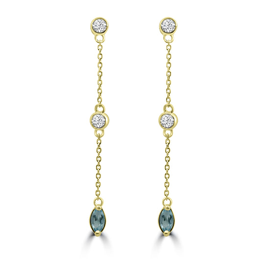 0.25 CTW Bezel Set Diamond and Blue Topaz Station Earring