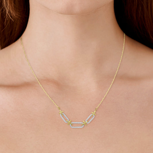 Classic Standard 4 prong 0.30 Ctw Diamond Fashion Paperclip Necklace with Chain