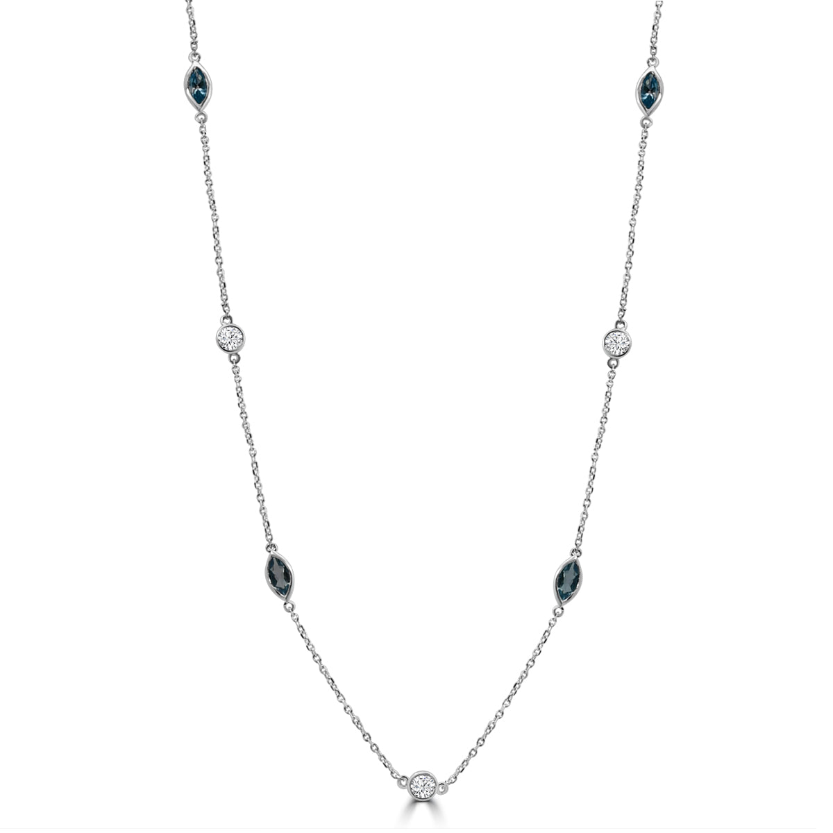 0.50 CTW Bezel Set Diamond and Blue Topaz Station Necklace