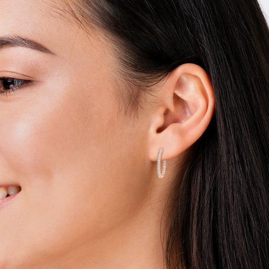 1.00 Ctw  Inside Out  Diamond Round Shape Earring Hoop, 0.85