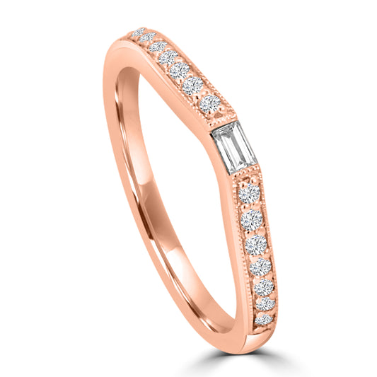 0.50 Ctw Curved Centered Baguette with Milgrain Diamond Band