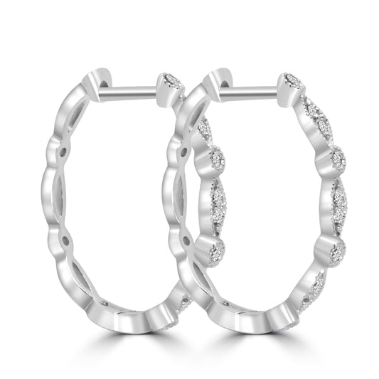 0.15 Ctw Diamond Marquise and Dot with Milgrain Oval Hoops