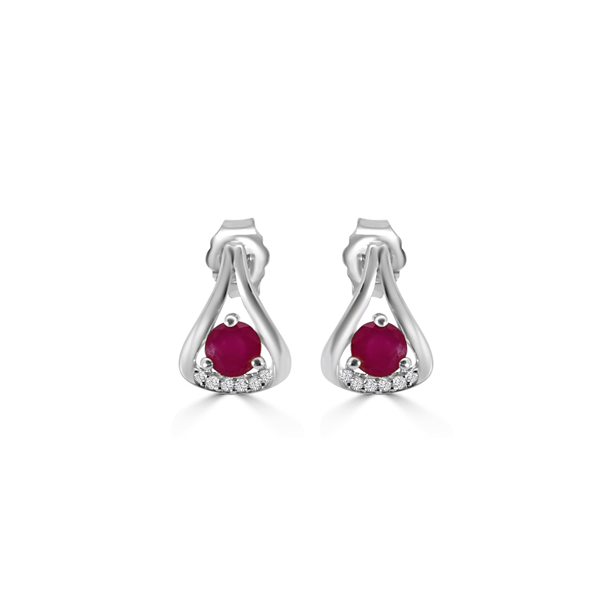 0.05 Ctw Diamond and Round Ruby Drop Earring with Push Back