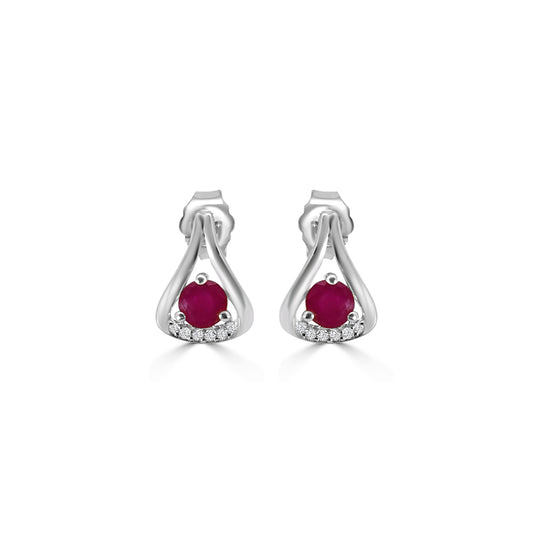 0.05 Ctw Diamond and Round Ruby Drop Earring with Push Back