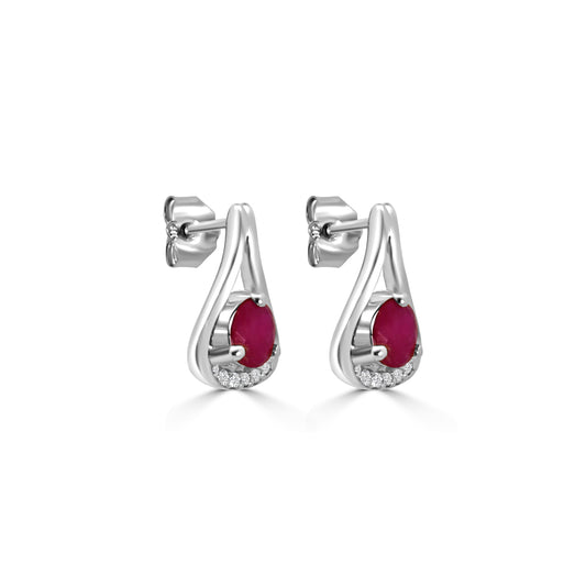 0.05 Ctw Diamond and Round Ruby Drop Earring with Push Back
