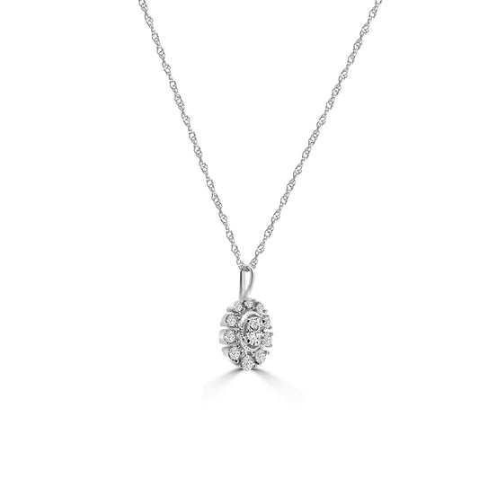 0.25 Ctw Flower Necklace Oval Shape