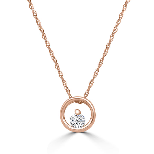 0.10 Ctw Diamond Circle Shaped Solitaire Pendant with Chain