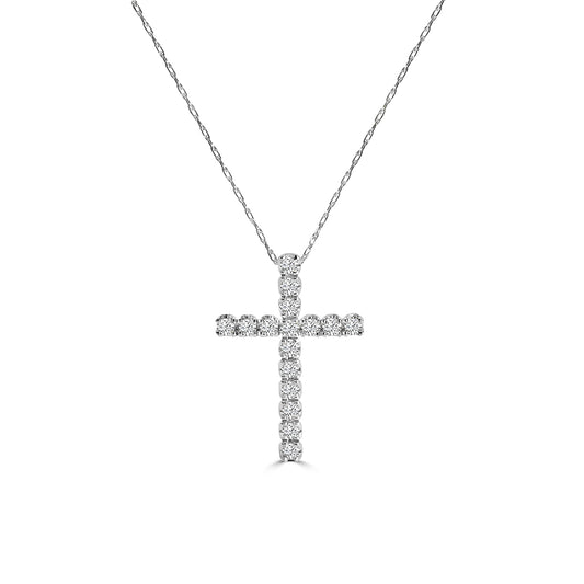 0.33 Ctw Cross Diamond Pendant with Chain in U-Prong Setting