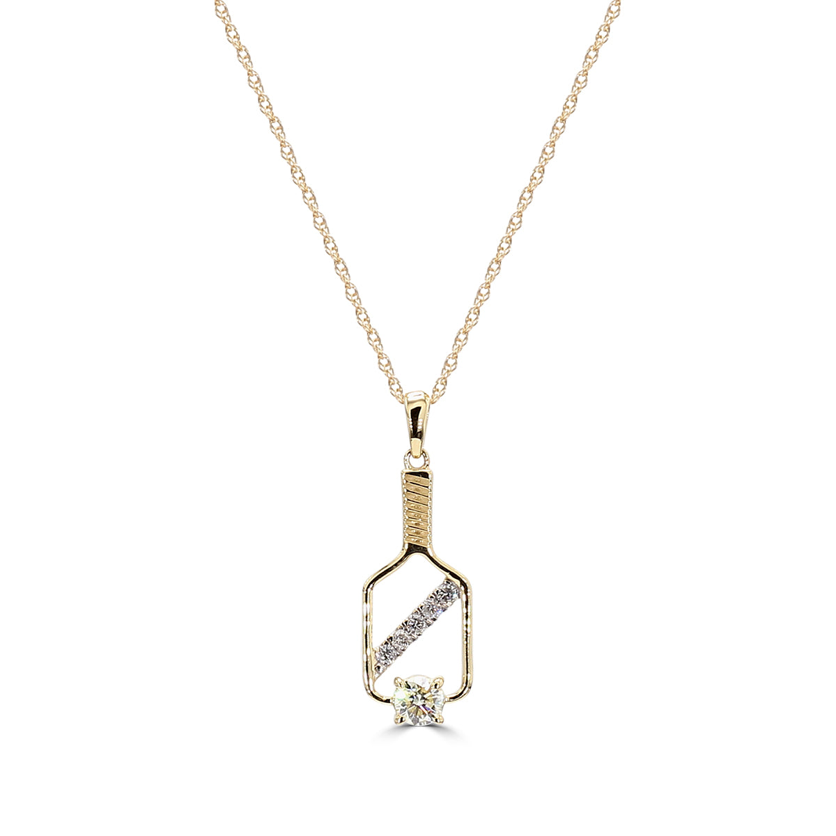 Classic Standard 4 Prong  0.27 Ctw Diamond Pickleball  Pendant (0.20 Ctw Round Center) With Chain