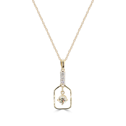 Classic Standard 4 Prong  0.27 Ctw Diamond Pickleball  Pendant (0.20 Ctw Round Center) With Chain