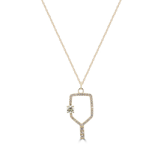 Classic Standard 4 Prong  0.42 Ctw Diamond Pickleball  Pendant  (0.20 Ctw Round Center) With Chain