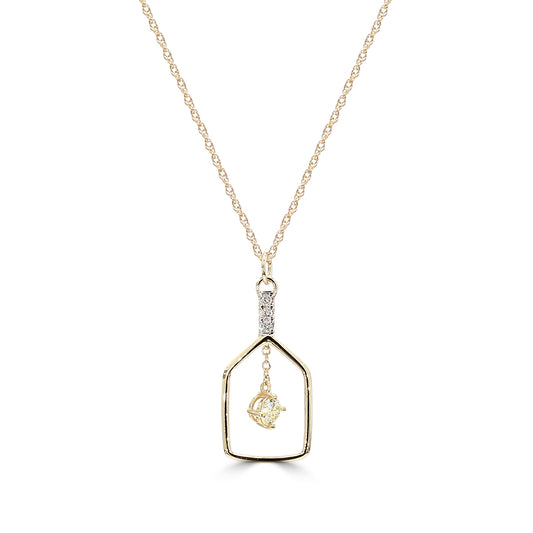 Classic Standard 4 Prong  0.25 Ctw Diamond Pickleball Pendant (0.20 Ctw Round Center) With Chain