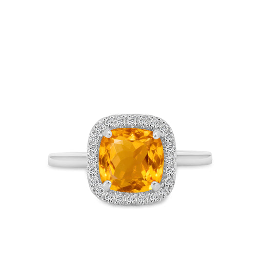 0.15 Ctw Halo Cushion Diamond Ring ( 2.10 Ctw Citrine Center)
