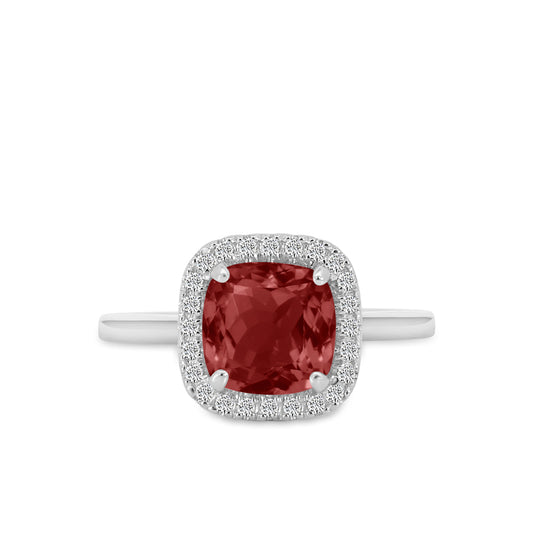 0.15 Ctw Halo Cushion Diamond Ring ( 2.50 Ctw Garnet Cushion Center)