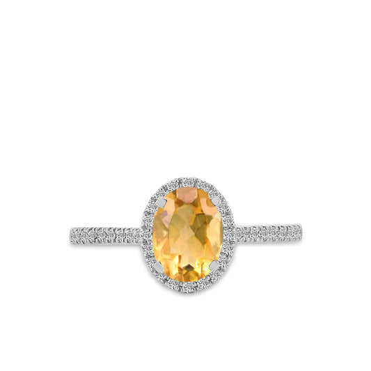 0.20 Ctw Halo Oval Diamond Ring ( 1.25 Ctw Citrine Center)