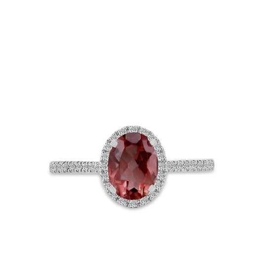 0.20 Ctw Halo Oval Diamond Ring ( 2.10 Ctw Garnet Center)