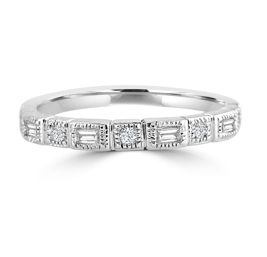 0.21 Ctw Squared and Baguette Bezel with Miligrain Diamond Band