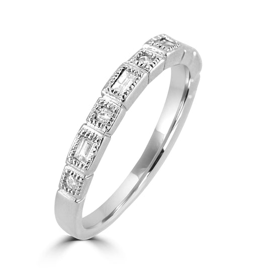 0.21 Ctw Squared and Baguette Bezel with Miligrain Diamond Band