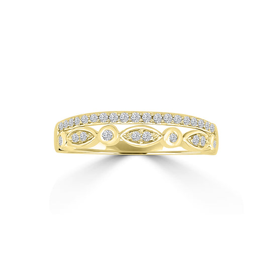 0.25 Ctw Double Hexagon and Dot with Milgrain Diamond Band