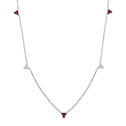 0.18 CTW Diamond and 0.35 Ctw Ruby 3 stone Necklace