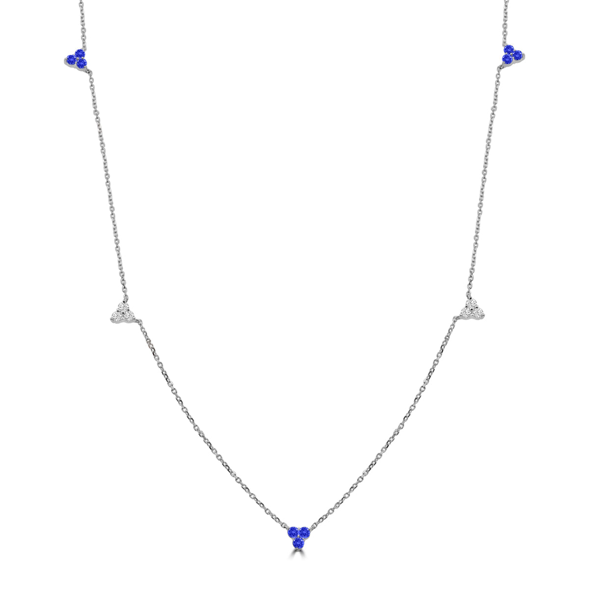 0.18 CTW Diamond and 0.35 Ctw Sapphire 3 stone Necklace