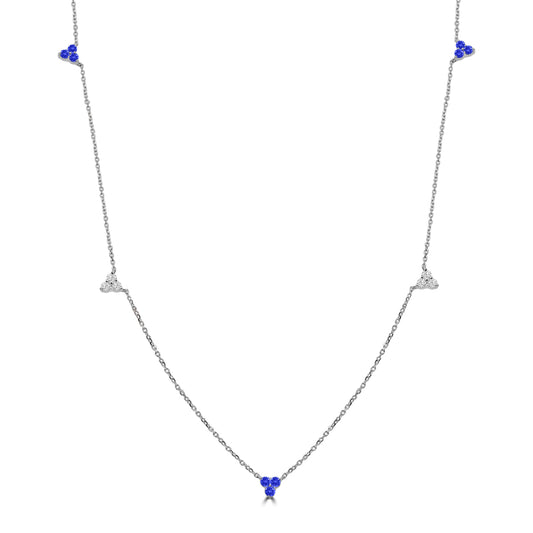 0.18 CTW Diamond and 0.35 Ctw Sapphire 3 stone Necklace