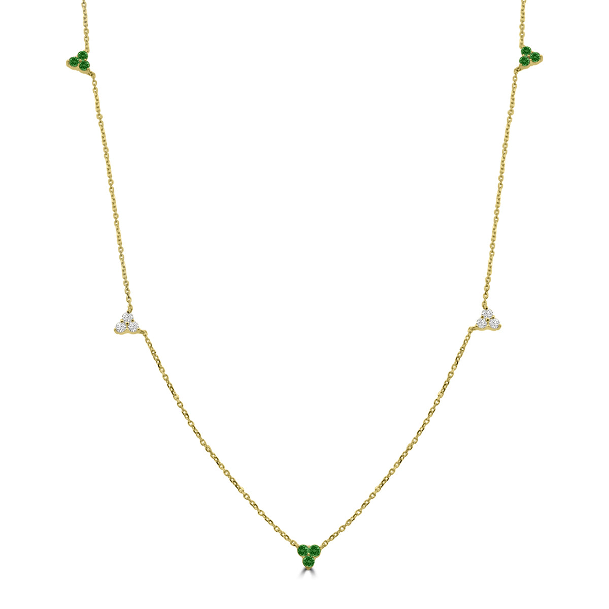 0.18 CTW Diamond and 0.35 Ctw Emerald 3 stone Necklace