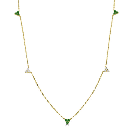0.18 CTW Diamond and 0.35 Ctw Emerald 3 stone Necklace
