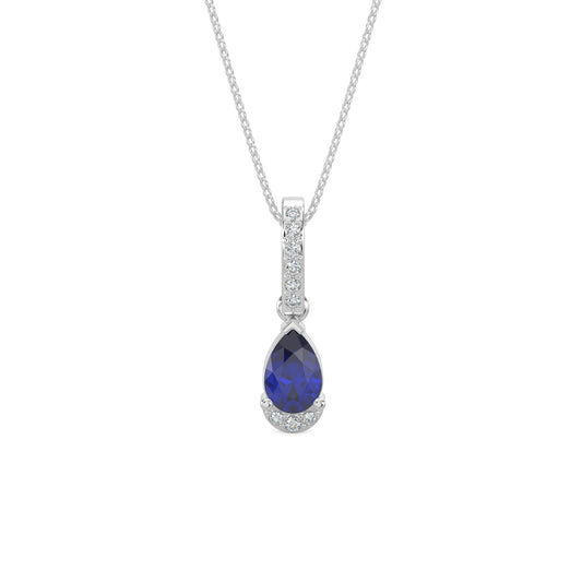 0.05 Ctw Diamond and Sapphire Teardrop Pendant with Chain