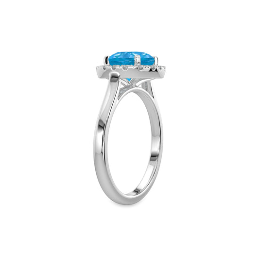 0.15 Ctw Halo Cushion Diamond Ring ( 2.80 Ctw Blue Topaz Center)