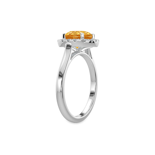0.15 Ctw Halo Cushion Diamond Ring ( 2.10 Ctw Citrine Center)
