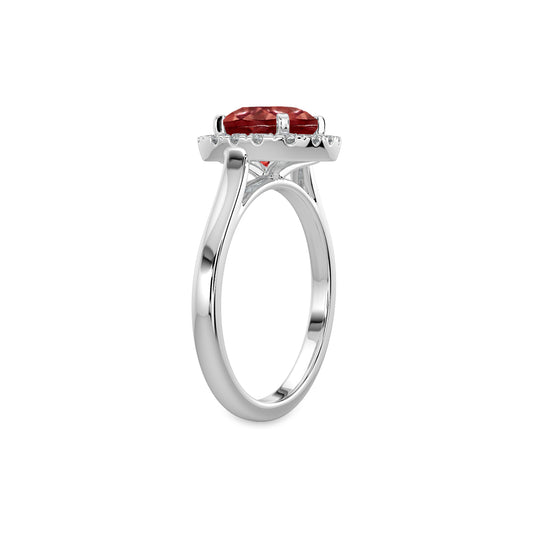 0.15 Ctw Halo Cushion Diamond Ring ( 2.50 Ctw Garnet Cushion Center)