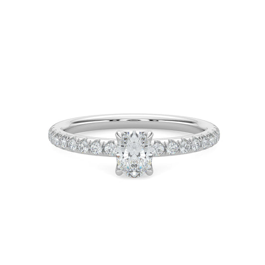 14KWW 0.50 Ctw Classic Diamond Engagement Ring (0.30 Ctw Oval Center)