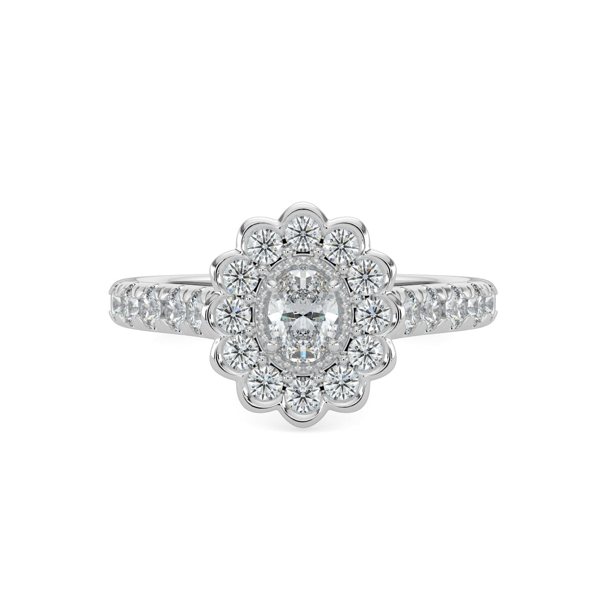 1.00 CTW Bridal Flower Ring with 0.20 Oval Center