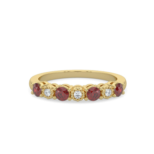 0.04 Ctw Diamond and Alt Ruby Diamond Band with Miracle Plate Setting.
