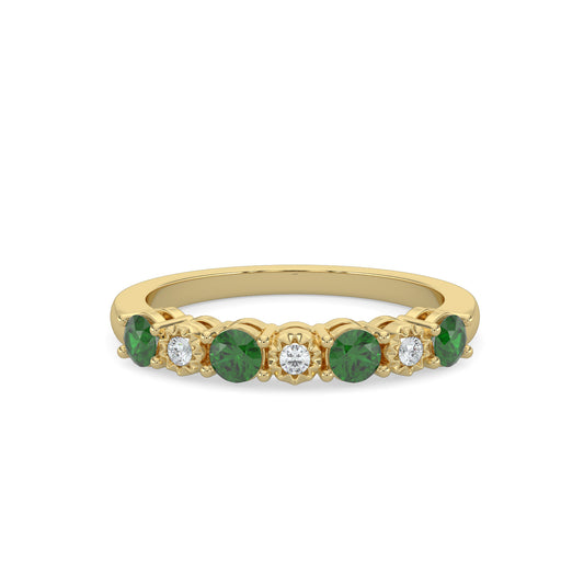 0.04 Ctw Diamond and Alt Emerald Diamond Band with Miracle Plate Setting.