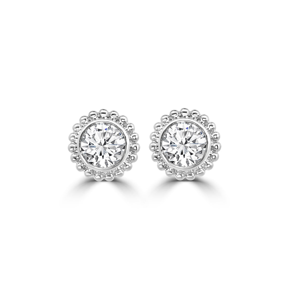 1.00 Ctw RD Diamond Bezel-Set Beaded Stud with Medium Push Back