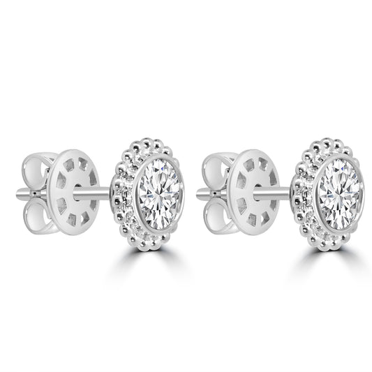 1.00 Ctw RD Diamond Bezel-Set Beaded Stud with Medium Push Back