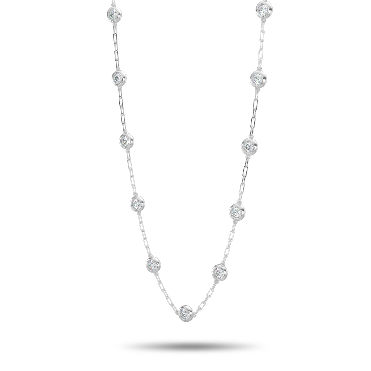 Classic  2.00 Ctw Diamond Station Paper Clip Necklace with 11 Stones