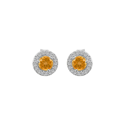 0.10 Ctw Halo Diamond and Round Citrine Stud Earring