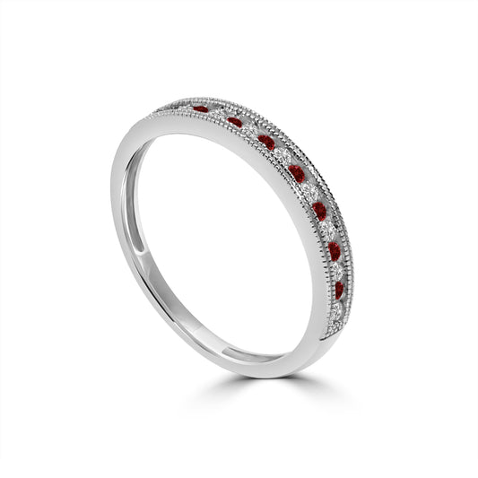 0.13 Ctw Diamond Band in Milgrain with Alt Ruby