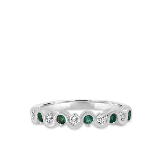 0.15 Ctw Wave Diamond Band with Alt Emerald