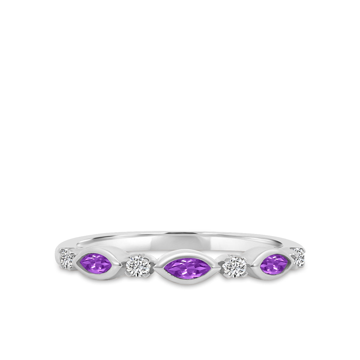 0.14 Ctw Marquise and Dot Diamond Band with Alt Amethyst