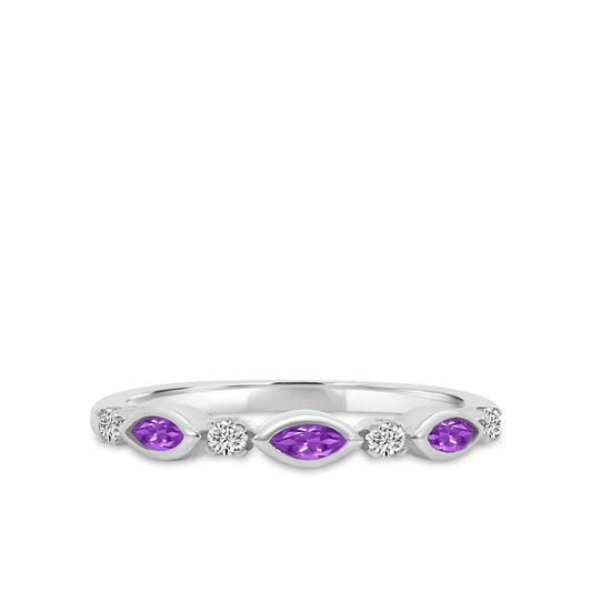 0.14 Ctw Marquise and Dot Diamond Band with Alt Amethyst