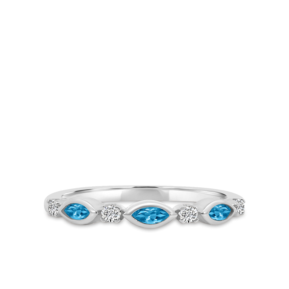 0.14 Ctw Marquise and Dot Diamond Band with Alt Blue Topaz