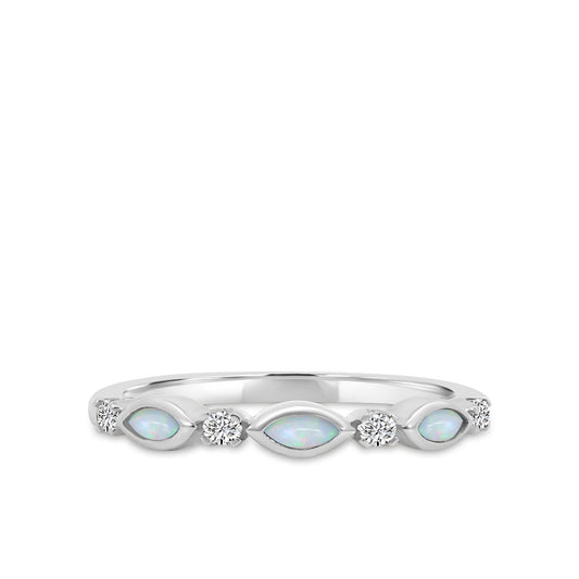 0.14 Ctw Marquise and Dot Diamond Band with Alt Opal