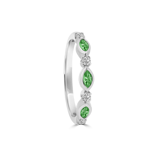 0.14 Ctw Marquise and Dot Diamond Band with Alt Emerald