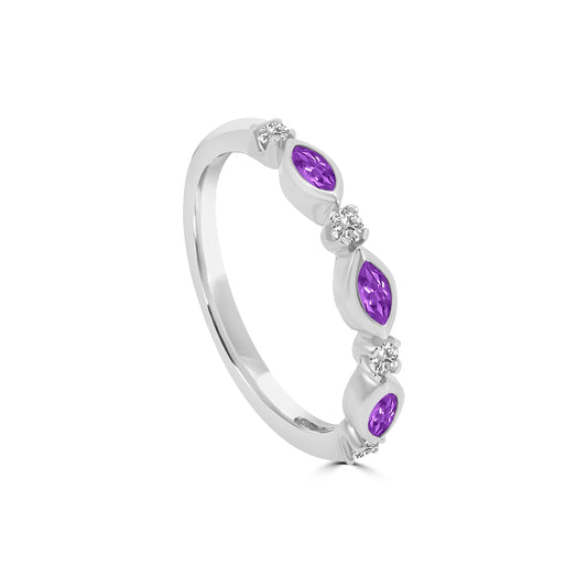 0.14 Ctw Marquise and Dot Diamond Band with Alt Amethyst